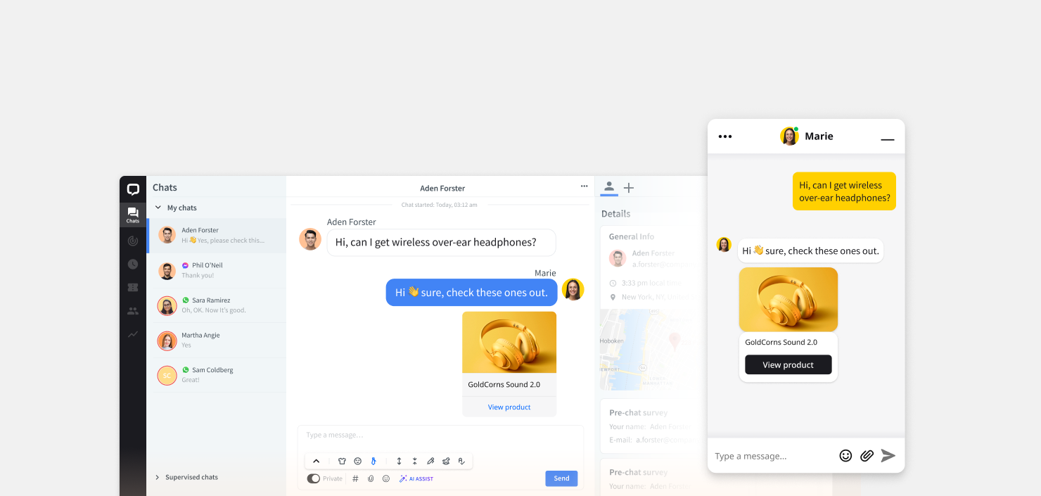 Screenshot of LiveChat app with chats from multichannel sources