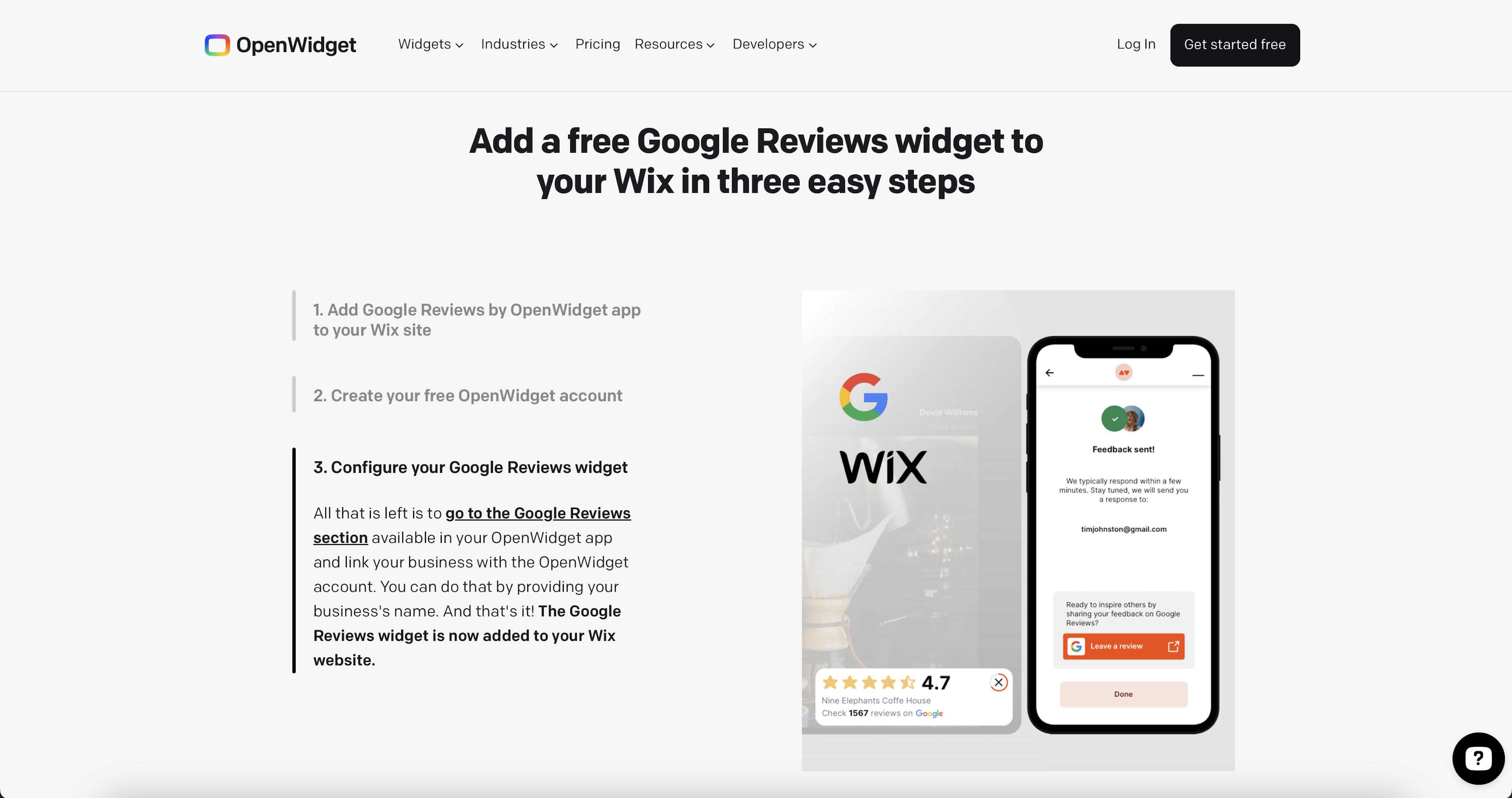 Add Google Reviews widget for Wix