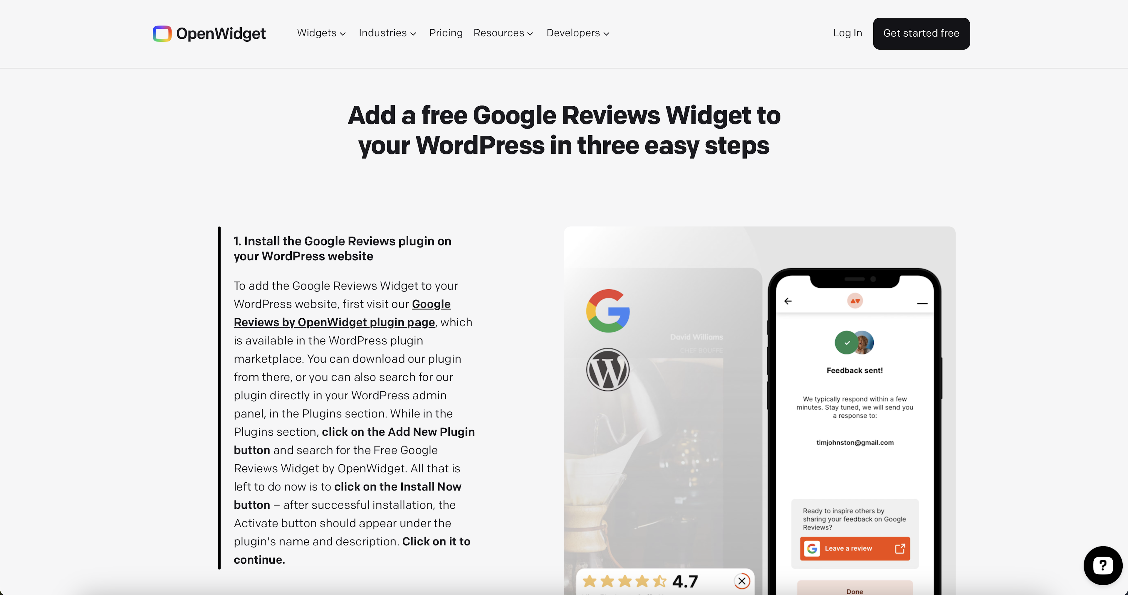 Add Google Reviews widget for WordPress