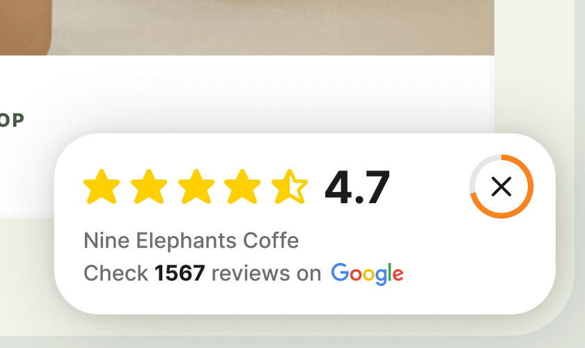 Screenshot of website with google reviews widget